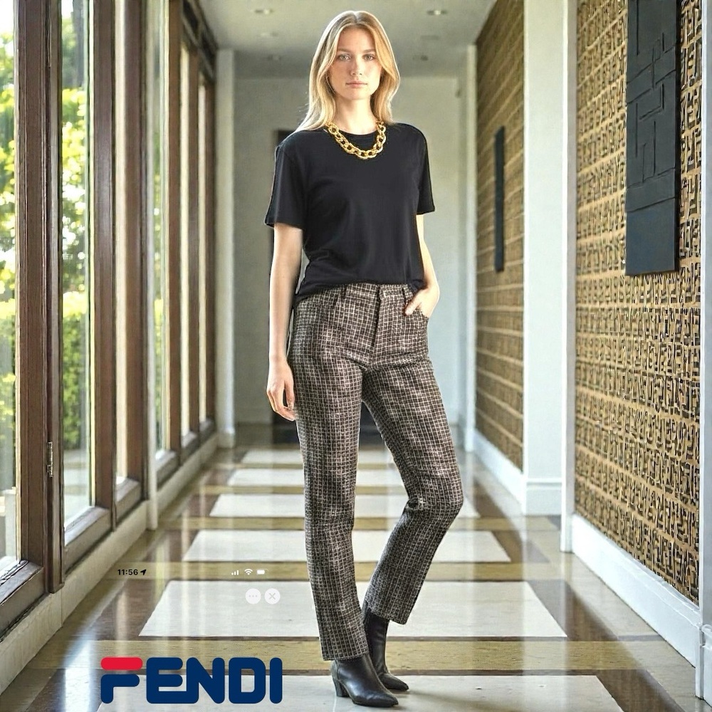 FENDI Straight Leg Trousers Geometric Print 8/30